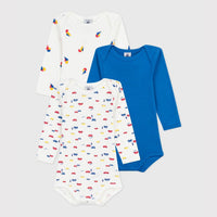 Set of 3 Long Sleeve Cotton Car & Sailboat Bodysuits - Parkette.