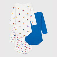 Set of 3 Long Sleeve Cotton Car & Sailboat Bodysuits - Parkette.
