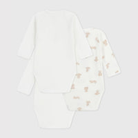 Set of 3 Long Sleeve Wrapover Cotton Teddy Bear Bodysuits - Parkette.