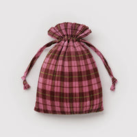 Pleated Baggu - Azalea Pink Tartan