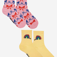 Rainbow and Ribbon All Over Short Socks 2-pack - Parkette.