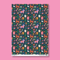 Folk Gift Wrap - Set of 3 Sheets - Parkette.
