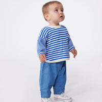 Babies Long Sleeved Stripy Cotton T Shirt - Blue - Parkette.