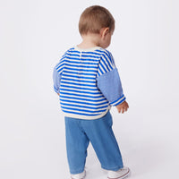 Babies Long Sleeved Stripy Cotton T Shirt - Blue - Parkette.