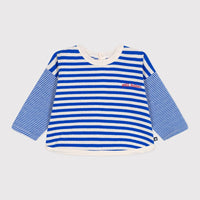 Babies Long Sleeved Stripy Cotton T Shirt - Blue - Parkette.