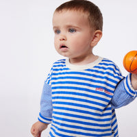Babies Long Sleeved Stripy Cotton T Shirt - Blue - Parkette.