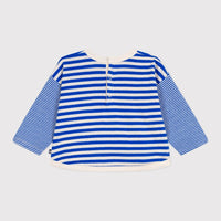 Babies Long Sleeved Stripy Cotton T Shirt - Blue - Parkette.