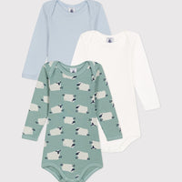 Set of 3 Long-sleeved Bodysuits - Sheep Print - Parkette.