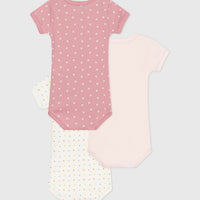 Short-Sleeved Printed Cotton Bodysuit - Pack of 3 (Hearts) - Parkette.