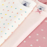 Short-Sleeved Printed Cotton Bodysuit - Pack of 3 (Hearts) - Parkette.