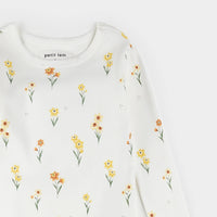 Daffodil Print on Off-White Ribbed PJ Set - Parkette.