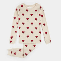 Heart Print on Ribbed Antique PJ Set - Parkette.