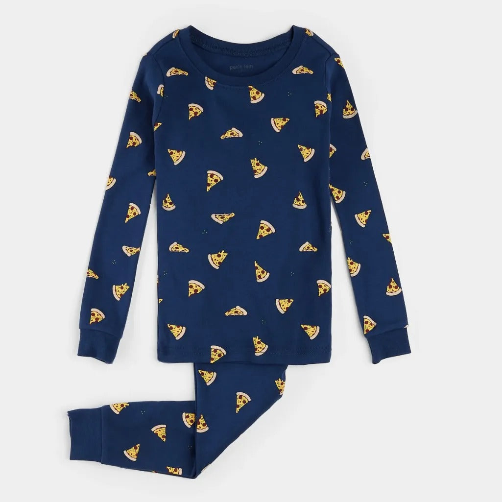 Pizza Print on Estate Blue PJ Set - Parkette.