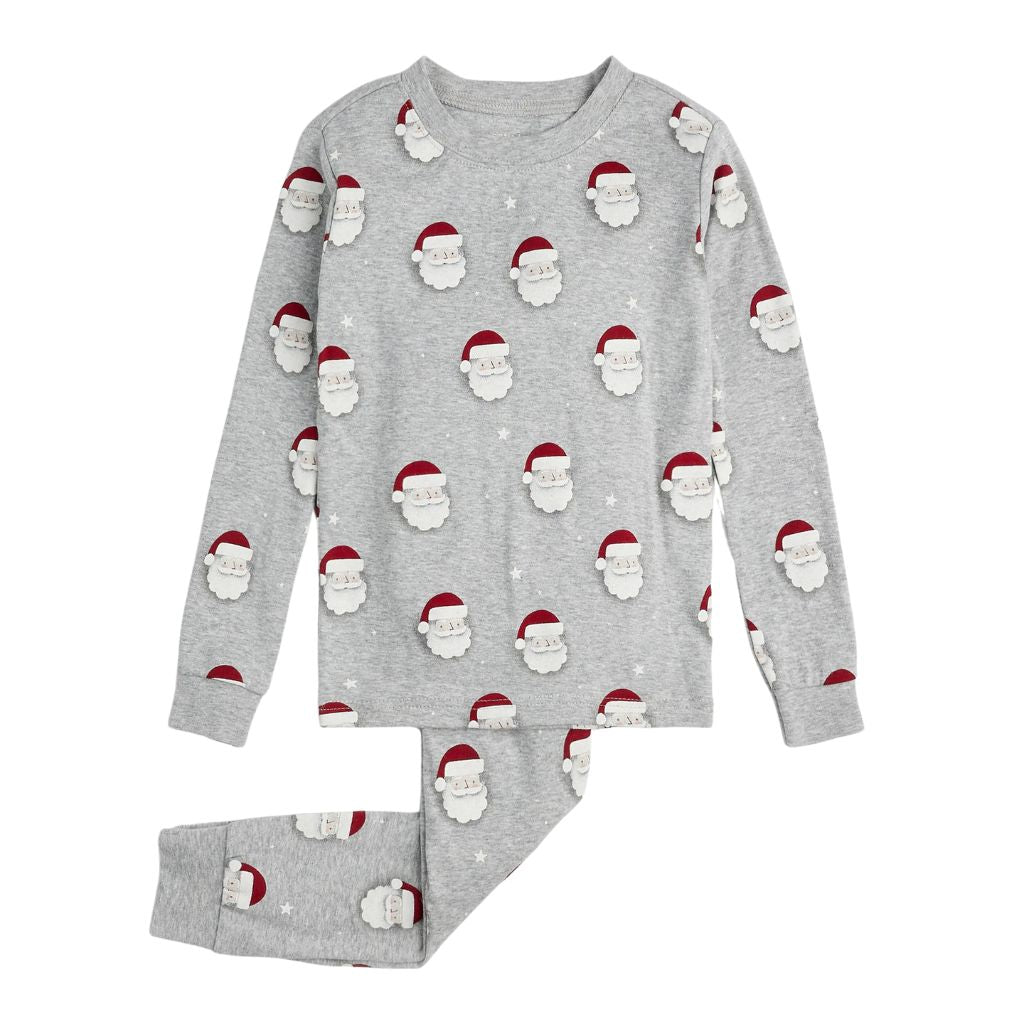 Santa Print PJ Set in Heather Grey - Parkette.