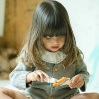 Round Neckline Knitted Baby Cardigan - Brown - Parkette.
