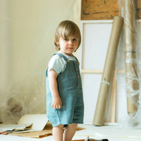 Baby Linen Blend Dungaree Shorts - Mint Blue - Parkette.
