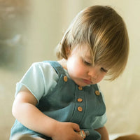 Baby Linen Blend Dungaree Shorts - Mint Blue - Parkette.