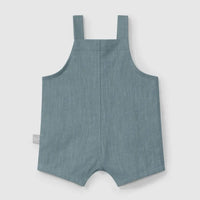 Baby Linen Blend Dungaree Shorts - Mint Blue - Parkette.