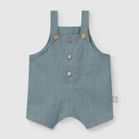 Baby Linen Blend Dungaree Shorts - Mint Blue - Parkette.