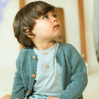 Round Neckline Knitted Baby Cardigan - Blue - Parkette.