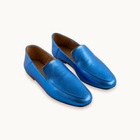 Metallic Blue Leather Loafers - Parkette.