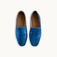 Metallic Blue Leather Loafers - Parkette.