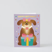 Dog & Ribbon Birthday Greeting Card