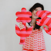 Flower Pillow in Pink Red Stripe - Parkette.