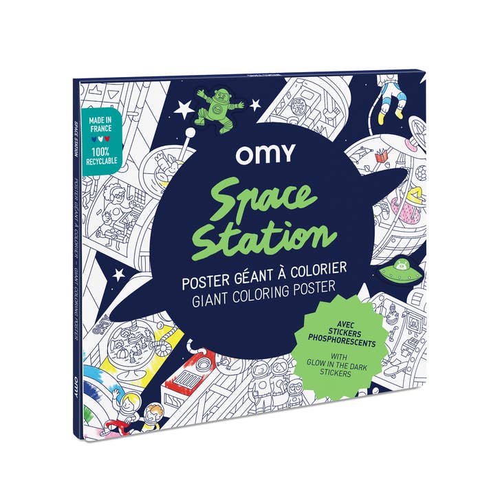 space station giant colouring poster + glow-in-the-dark stickers - Parkette.