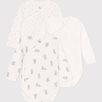 Long Sleeved Cotton Wrapover Bodysuits 3-pack - Bunnies - Parkette.