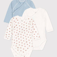 Long Sleeved Cotton Wrapover Bodysuits 3-pack - Foxes - Parkette.