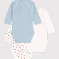 Long Sleeved Cotton Wrapover Bodysuits 3-pack - Foxes - Parkette.