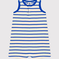 Blue and White Striped Rib-Knit Playsuit - Parkette.