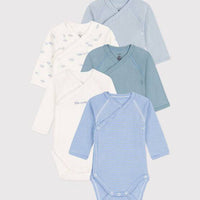LONG-SLEEVED WRAPOVER PRINTED COTTON BODYSUITS - PACK OF 5 (Mistral) - Parkette.