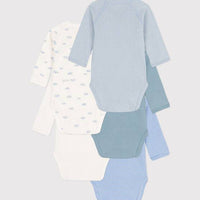LONG-SLEEVED WRAPOVER PRINTED COTTON BODYSUITS - PACK OF 5 (Mistral) - Parkette.
