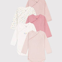 LONG-SLEEVED WRAPOVER PRINTED COTTON BODYSUITS - PACK OF 5 (Tulips) - Parkette.