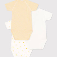 Wrapover Short-Sleeved Printed Cotton Bodysuit - Pack of 3 (Suns) - Parkette.