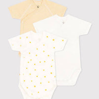 Wrapover Short-Sleeved Printed Cotton Bodysuit - Pack of 3 (Suns) - Parkette.
