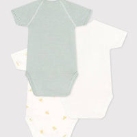 Wrapover Short-Sleeved Printed Cotton Bodysuit - Pack of 3 (Turtles) - Parkette.