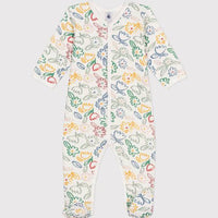 Babies Floral Pattern Velour Footed Pajamas - Parkette.
