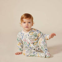 Babies Floral Pattern Velour Footed Pajamas - Parkette.