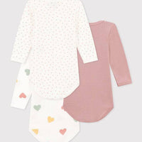 Long Sleeved Cotton Bodysuits 3-Pack - Hearts - Parkette.