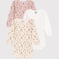 Set of 3 Long-sleeved Cotton Flower Bodysuits - Parkette.