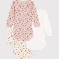 Set of 3 Long-sleeved Cotton Flower Bodysuits - Parkette.