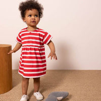 STRIPED SHORT-SLEEVED JERSEY DRESS - Parkette.