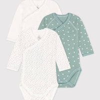 Long Sleeved Wrapover Cotton Bodysuits 3-pack - Stars - Parkette.