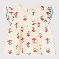 SHORT-SLEEVED PATTERNED COTTON GAUZE BLOUSE - Parkette.
