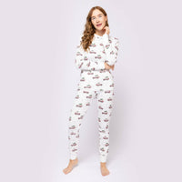 Station Wagon Print on Off-White Women's PJ Set - Parkette.