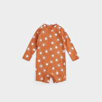 Sun Print On Apricot Long-Sleeve Swim Romper - Parkette.