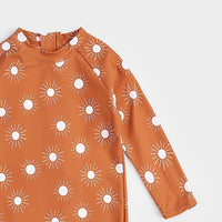 Sun Print On Apricot Long-Sleeve Swim Romper - Parkette.